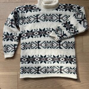Turtleneck Fair Isle Knit Sweater in Cream black purple